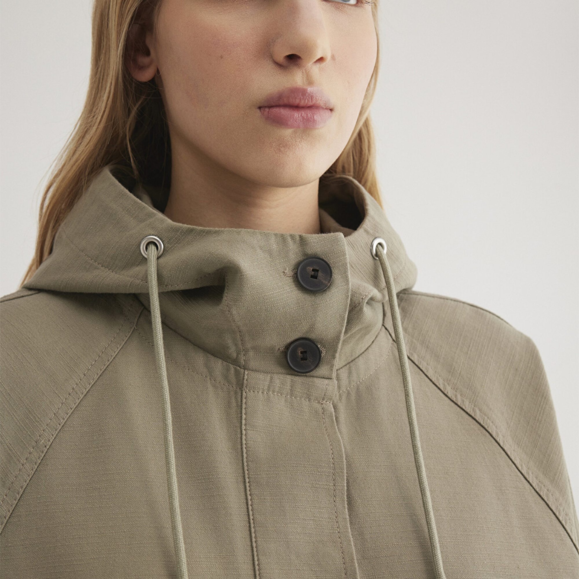 Mavi Kapüşonlu Haki Ceket Oversize / Geniş Kesim 1110625-71818