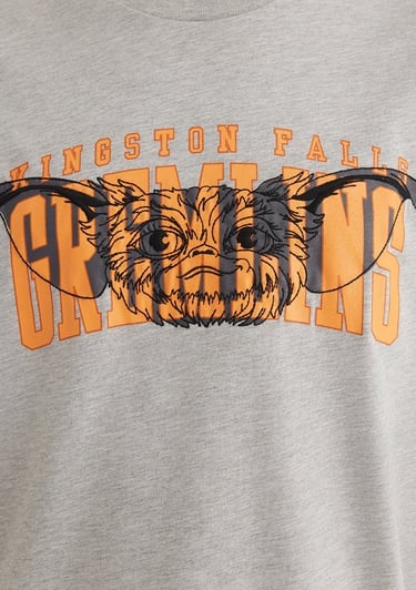  Mavi Gremlins Baskılı Gri Tişört Loose Fit / Bol Rahat Kesim 0612301-80196