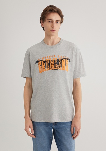  Mavi Gremlins Baskılı Gri Tişört Loose Fit / Bol Rahat Kesim 0612301-80196