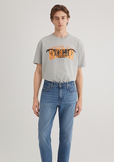  Mavi Gremlins Baskılı Gri Tişört Loose Fit / Bol Rahat Kesim 0612301-80196