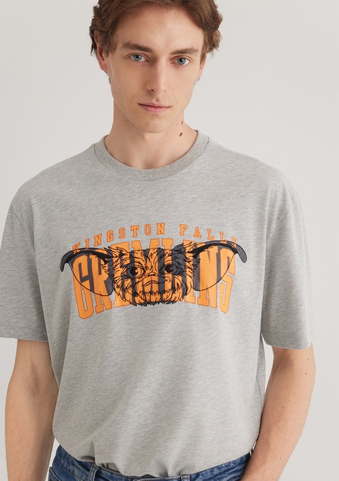  Mavi Gremlins Baskılı Gri Tişört Loose Fit / Bol Rahat Kesim 0612301-80196