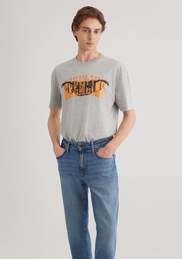  Mavi Gremlins Baskılı Gri Tişört Loose Fit / Bol Rahat Kesim 0612301-80196