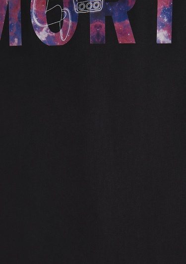  Mavi Rick and Morty Baskılı Siyah Tişört Loose Fit / Bol Rahat Kesim 0611683-900