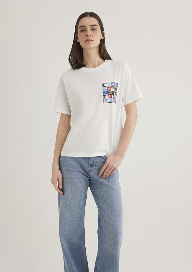  Mavi Looney Tunes Baskılı Beyaz Tişört Regular Fit / Normal Kesim 1613267-70057