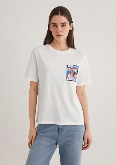  Mavi Looney Tunes Baskılı Beyaz Tişört Regular Fit / Normal Kesim 1613267-70057