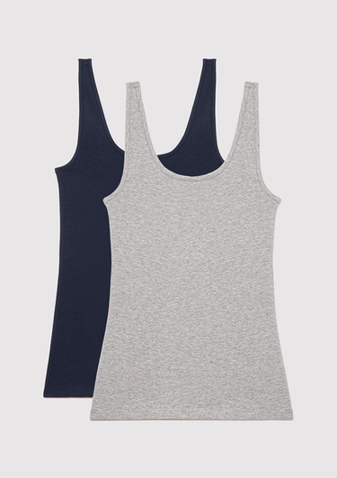  Mavi 2li Gri Lacivert Kadın Basic Atlet Fitted / Vücuda Oturan Kesim 1611367-70490
