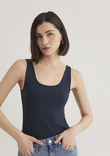  Mavi 2li Gri Lacivert Kadın Basic Atlet Fitted / Vücuda Oturan Kesim 1611367-70490