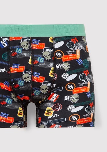  Mavi Baskılı Siyah Boxer 0911850-900