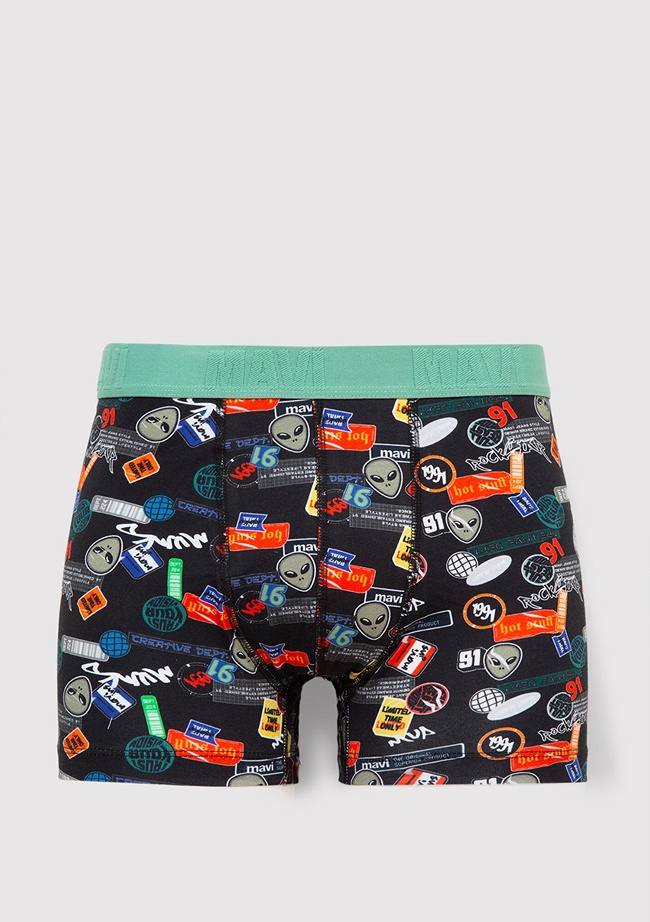  Mavi Baskılı Siyah Boxer 0911850-900