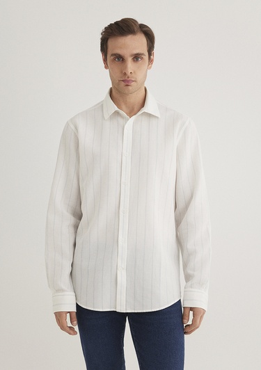  Mavi Mavi Çizgili Beyaz Gömlek Regular Fit / Normal Kesim 0211384-70813