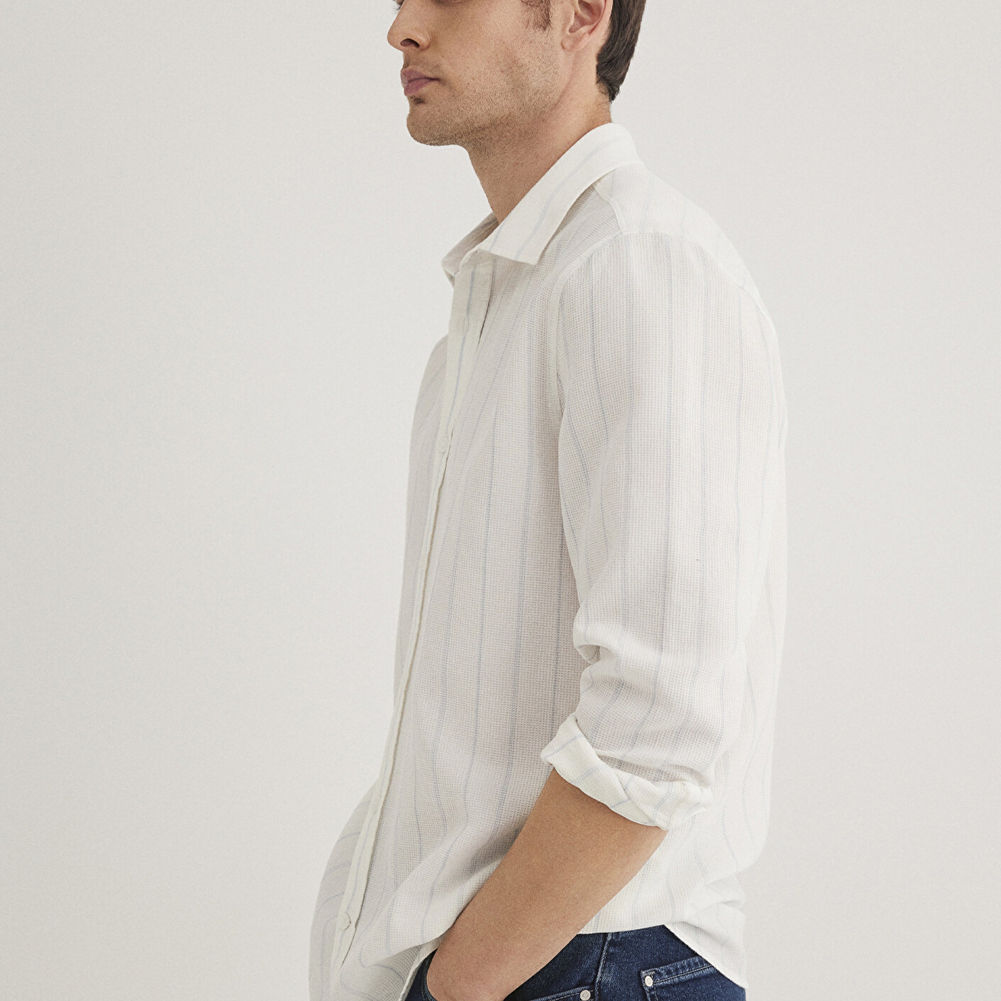 Mavi Mavi Çizgili Beyaz Gömlek Regular Fit / Normal Kesim 0211384-70813