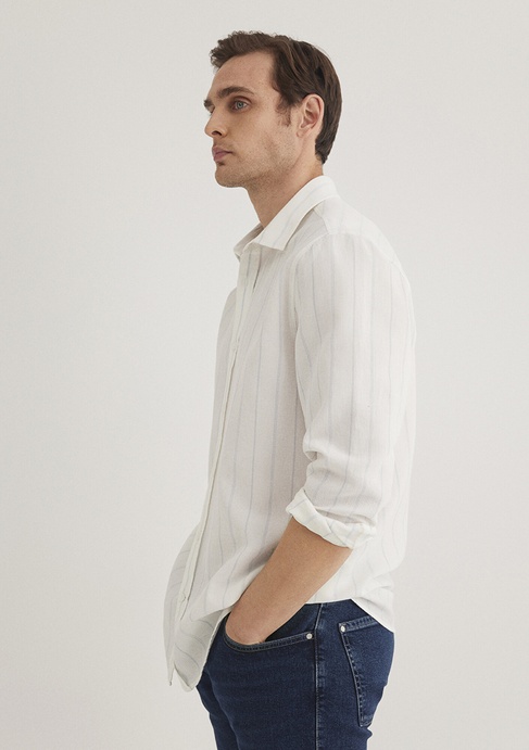  Mavi Mavi Çizgili Beyaz Gömlek Regular Fit / Normal Kesim 0211384-70813