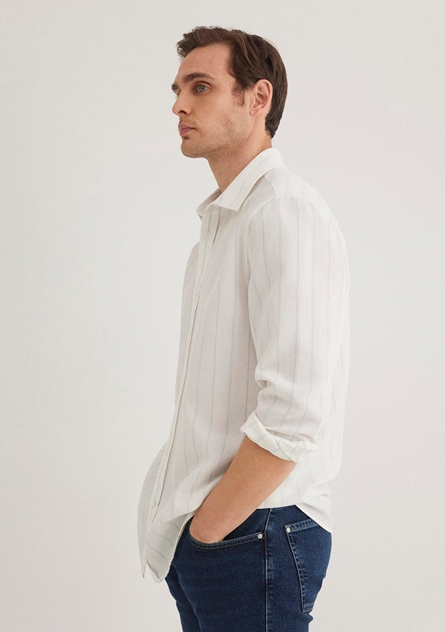  Mavi Mavi Çizgili Beyaz Gömlek Regular Fit / Normal Kesim 0211384-70813