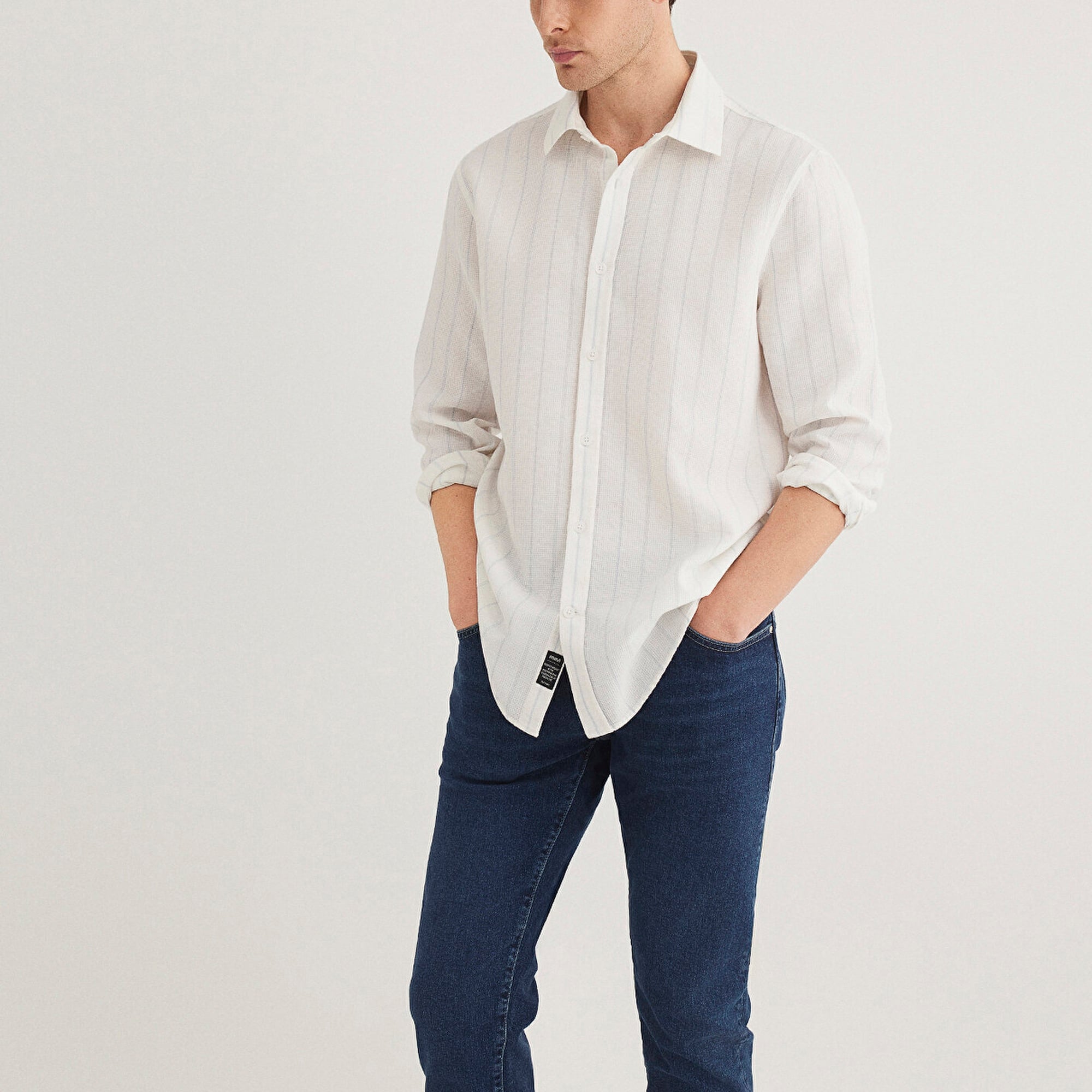 Mavi Mavi Çizgili Beyaz Gömlek Regular Fit / Normal Kesim 0211384-70813