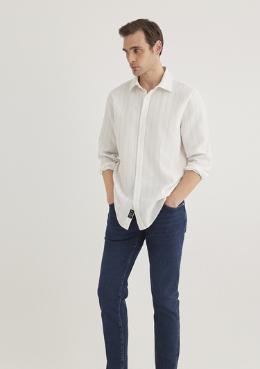  Mavi Mavi Çizgili Beyaz Gömlek Regular Fit / Normal Kesim 0211384-70813