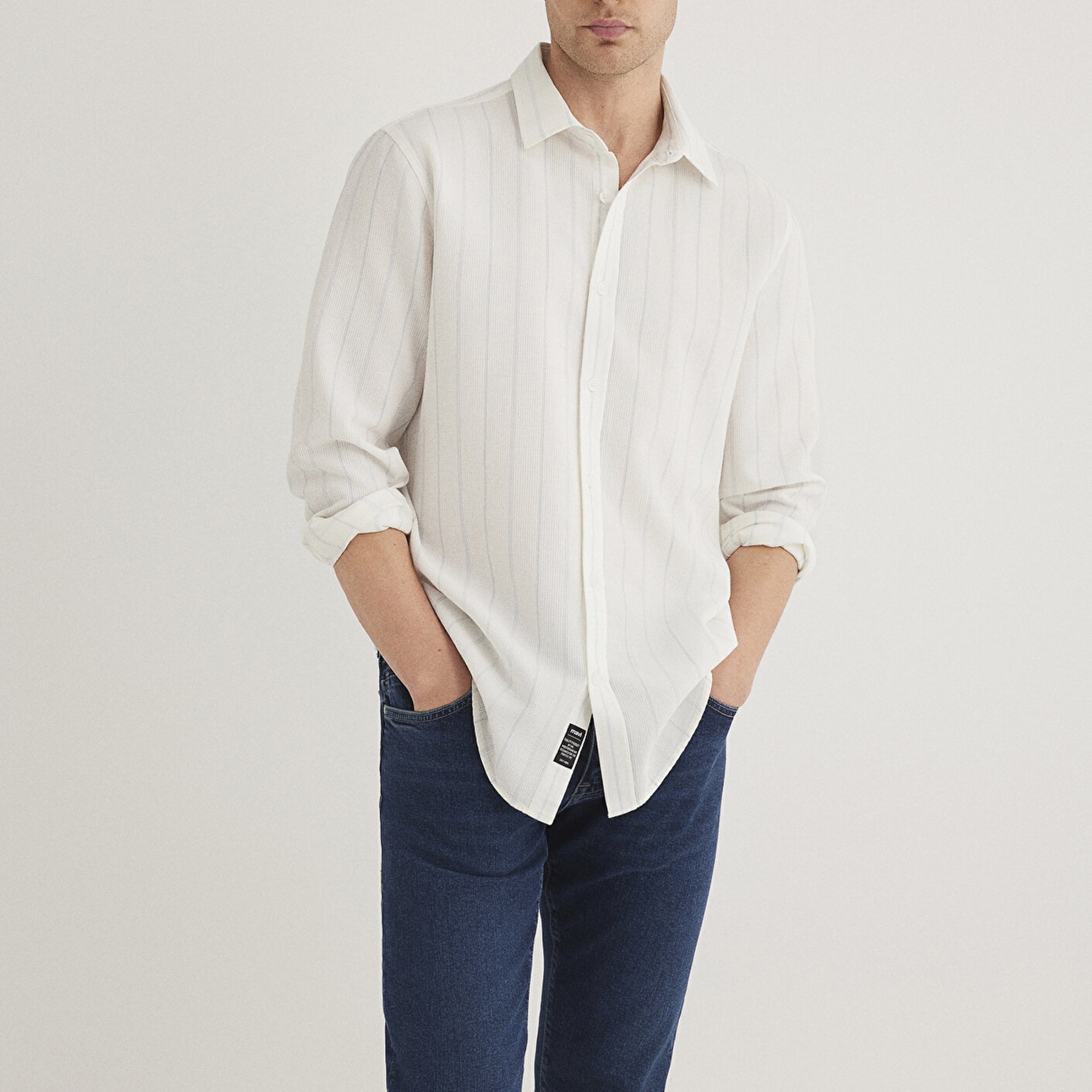 Mavi Mavi Çizgili Beyaz Gömlek Regular Fit / Normal Kesim 0211384-70813