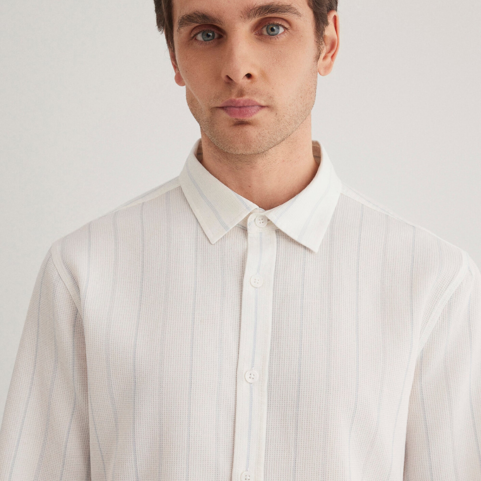 Mavi Mavi Çizgili Beyaz Gömlek Regular Fit / Normal Kesim 0211384-70813