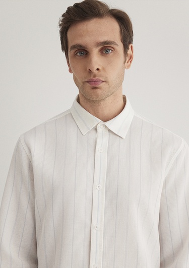  Mavi Mavi Çizgili Beyaz Gömlek Regular Fit / Normal Kesim 0211384-70813