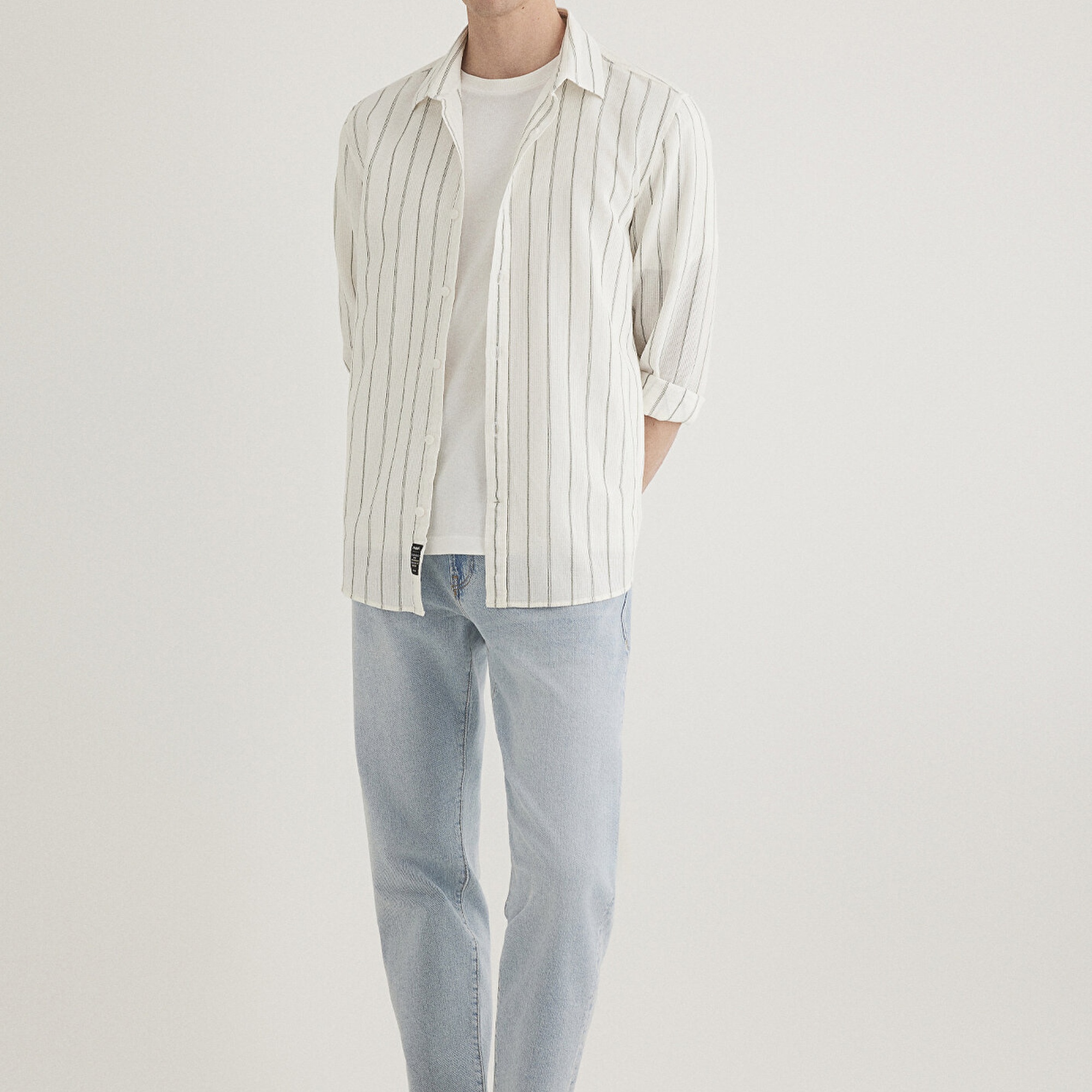 Mavi Haki Çizgili Gömlek Regular Fit / Normal Kesim 0211384-80692