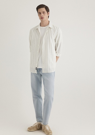  Mavi Haki Çizgili Gömlek Regular Fit / Normal Kesim 0211384-80692