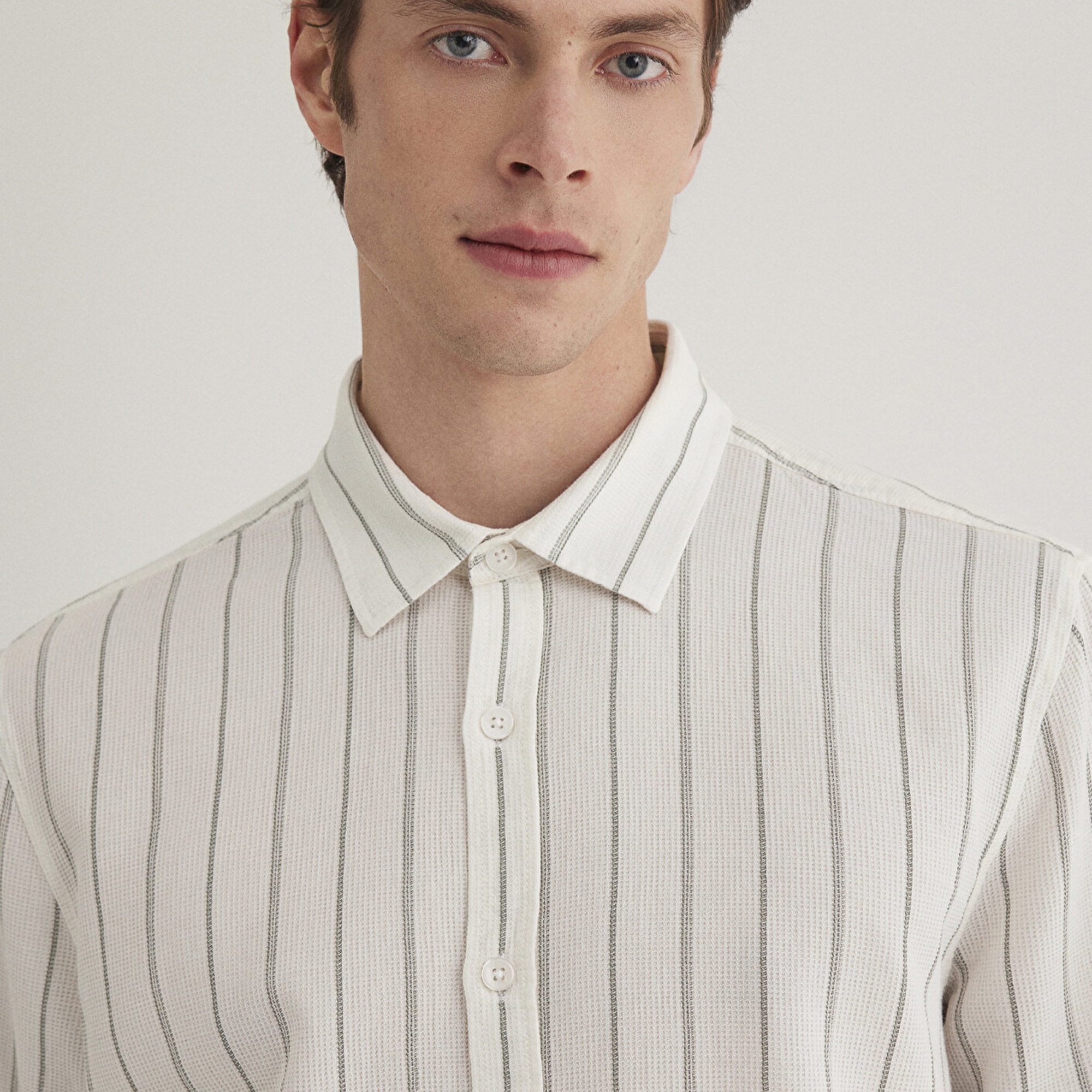 Mavi Haki Çizgili Gömlek Regular Fit / Normal Kesim 0211384-80692