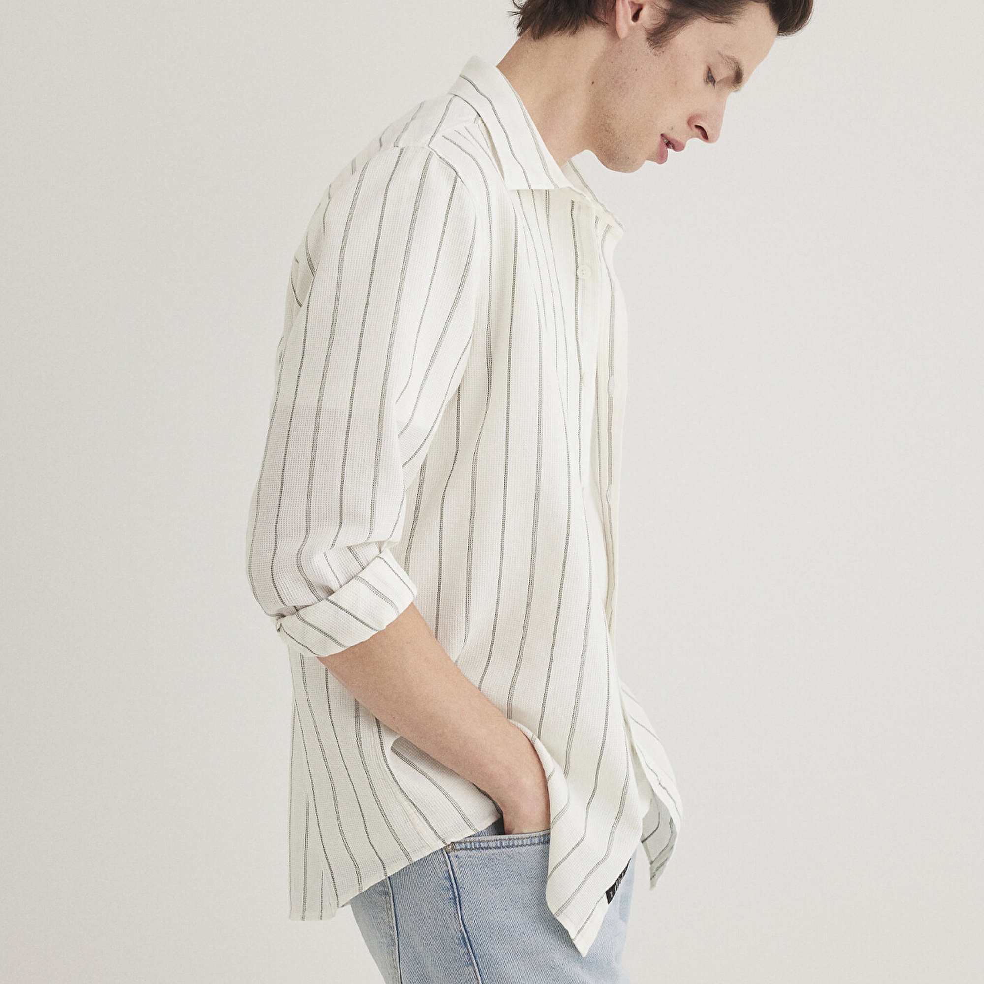 Mavi Haki Çizgili Gömlek Regular Fit / Normal Kesim 0211384-80692