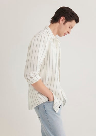  Mavi Haki Çizgili Gömlek Regular Fit / Normal Kesim 0211384-80692