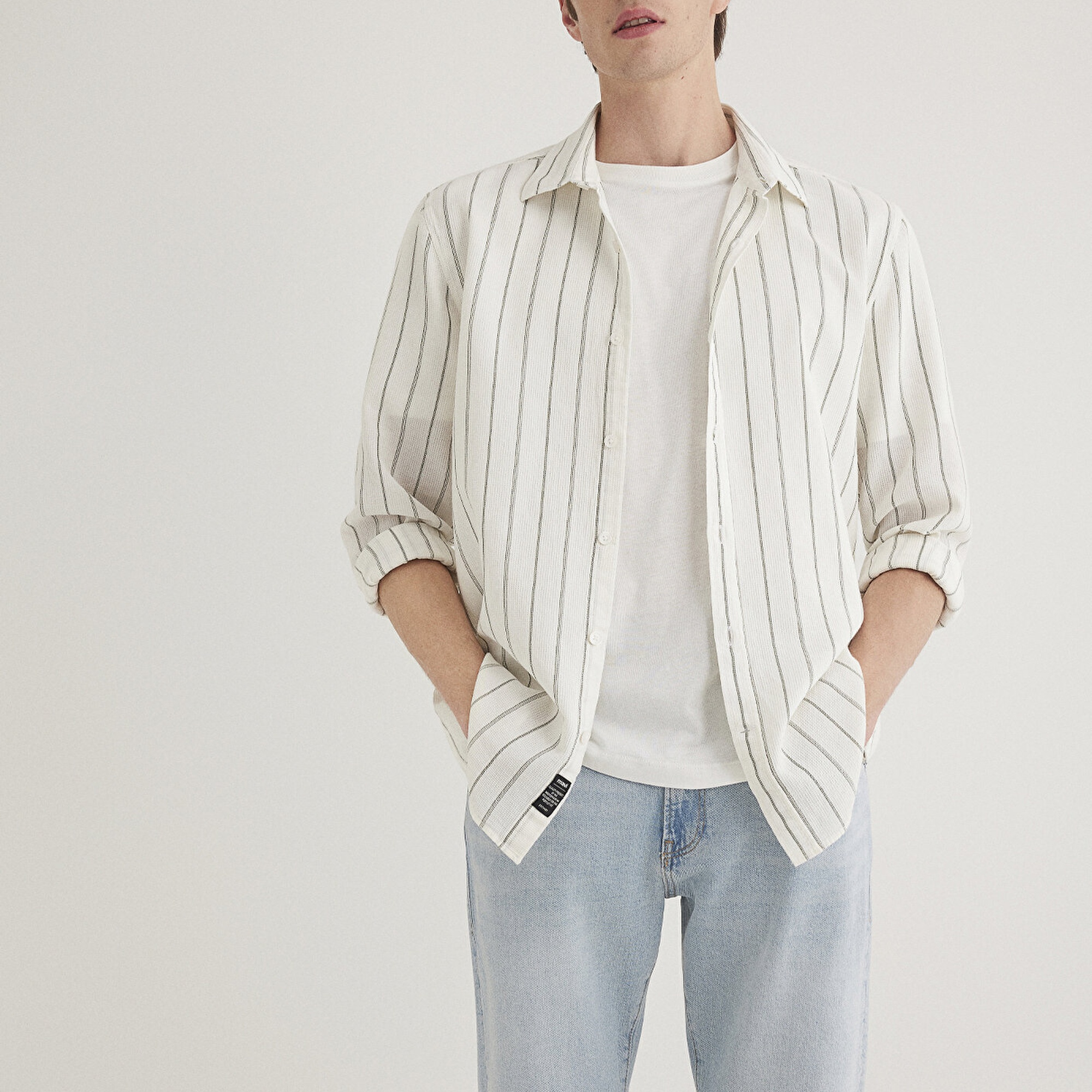 Mavi Haki Çizgili Gömlek Regular Fit / Normal Kesim 0211384-80692