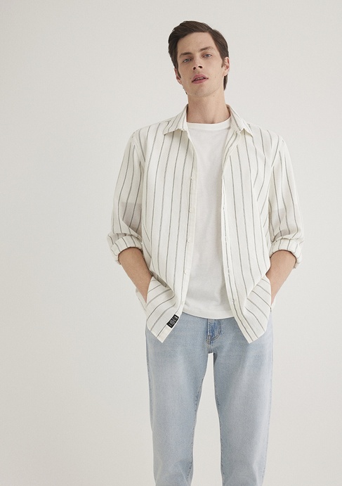  Mavi Haki Çizgili Gömlek Regular Fit / Normal Kesim 0211384-80692