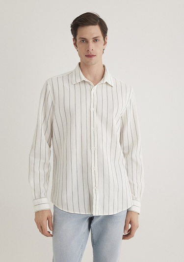  Mavi Haki Çizgili Gömlek Regular Fit / Normal Kesim 0211384-80692