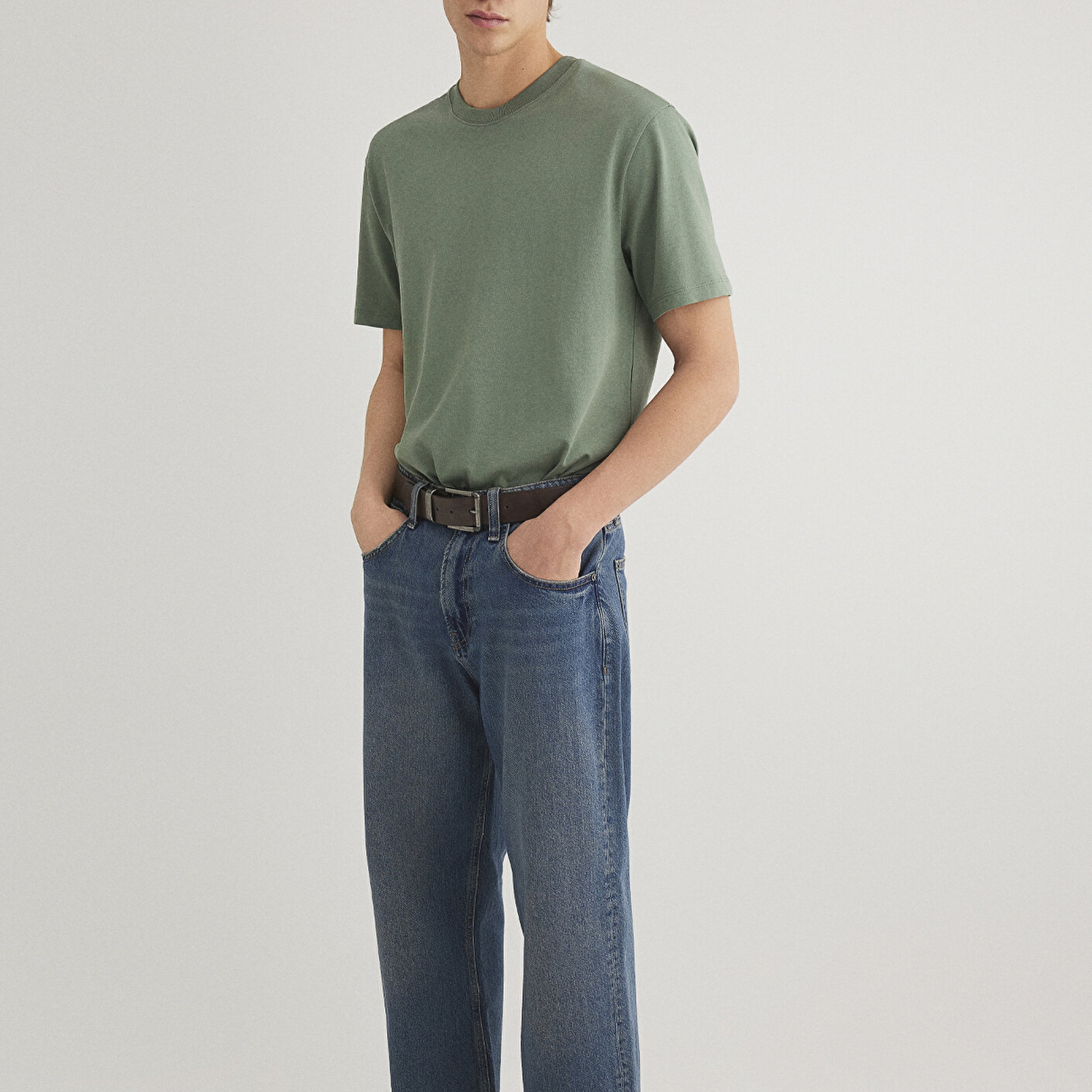 Mavi Yeşil Basic Tişört Loose Fit / Bol Rahat Kesim 066249-71483