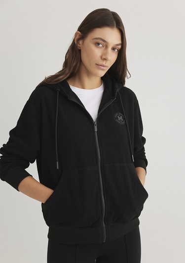  Mavi Mavi Patch Logo Fermuarlı Siyah Polar Sweatshirt 1S10306-900