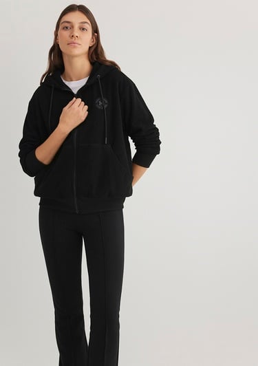  Mavi Mavi Patch Logo Fermuarlı Siyah Polar Sweatshirt 1S10306-900