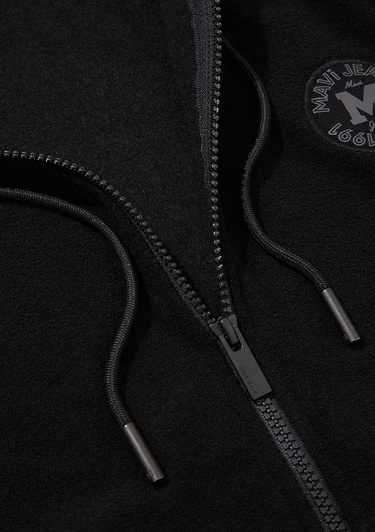  Mavi Mavi Patch Logo Fermuarlı Siyah Polar Sweatshirt 1S10306-900