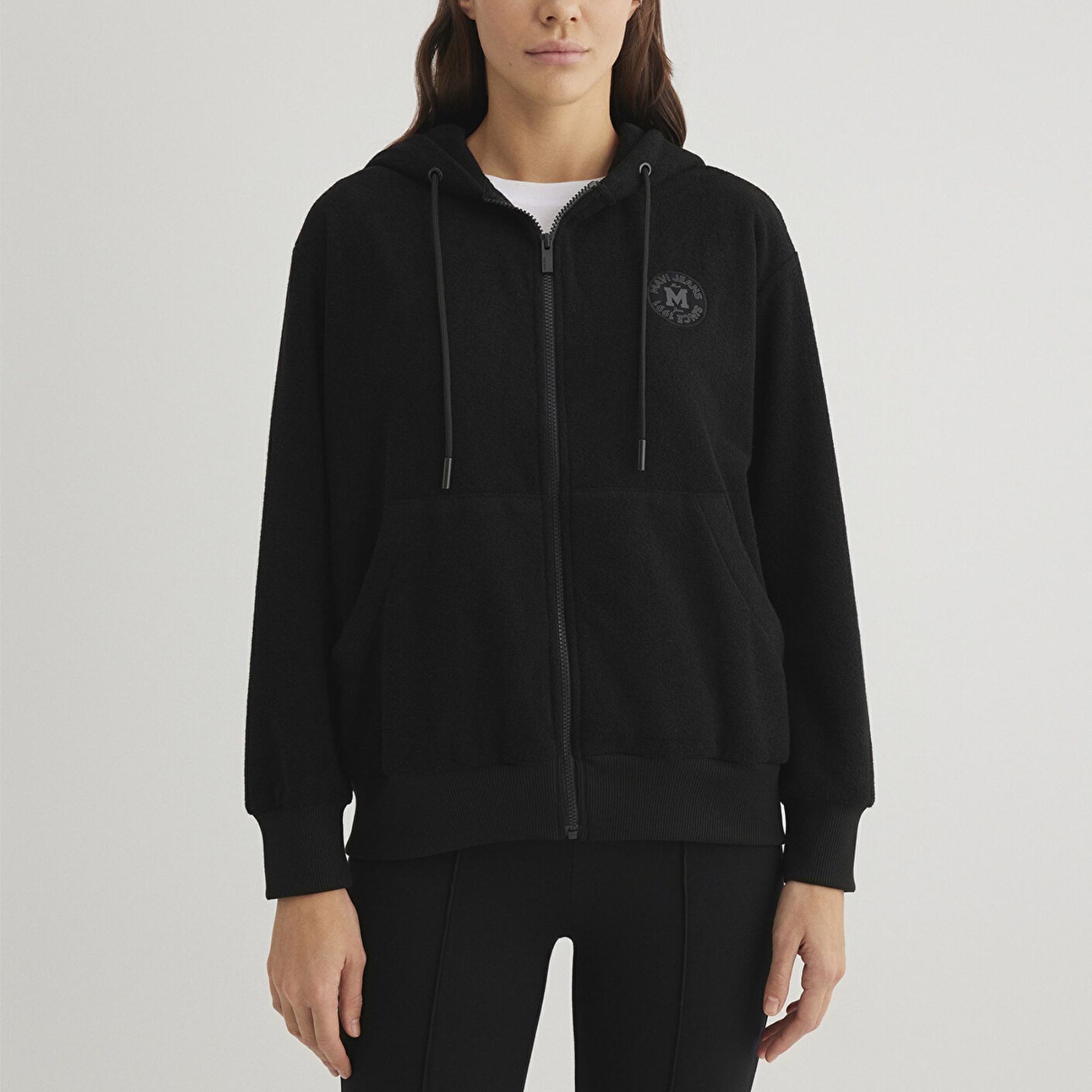 Mavi Mavi Patch Logo Fermuarlı Siyah Polar Sweatshirt 1S10306-900