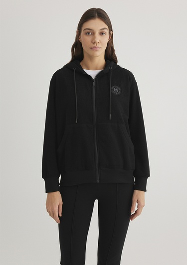  Mavi Mavi Patch Logo Fermuarlı Siyah Polar Sweatshirt 1S10306-900