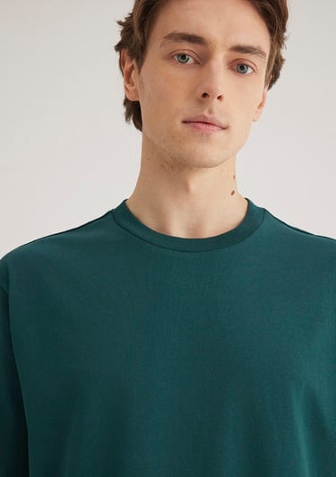  Mavi Etiket Detaylı Yeşil Basic Tişört Loose Fit / Bol Rahat Kesim 0611824-87831