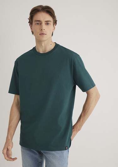  Mavi Etiket Detaylı Yeşil Basic Tişört Loose Fit / Bol Rahat Kesim 0611824-87831