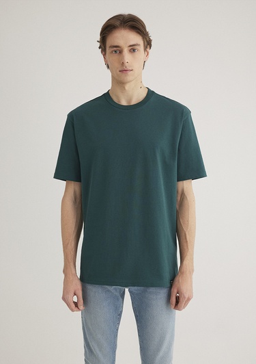  Mavi Etiket Detaylı Yeşil Basic Tişört Loose Fit / Bol Rahat Kesim 0611824-87831