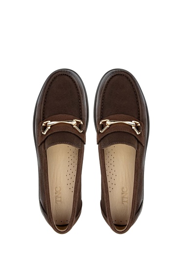  Tamer Tanca Kadın Hakiki Deri Kahverengi Nubuk Loafer Ayakkabı