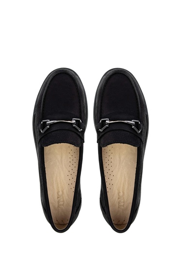  Tamer Tanca Kadın Hakiki Deri Siyah Nubuk Loafer Ayakkabı