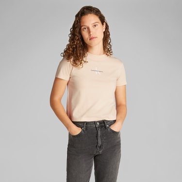  Calvin Klein Monologo Baby Kadın Bej T-Shirt