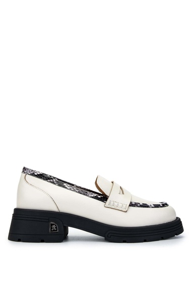  Tamer Tanca Kadın Hakiki Deri Bej Loafer Ayakkabı