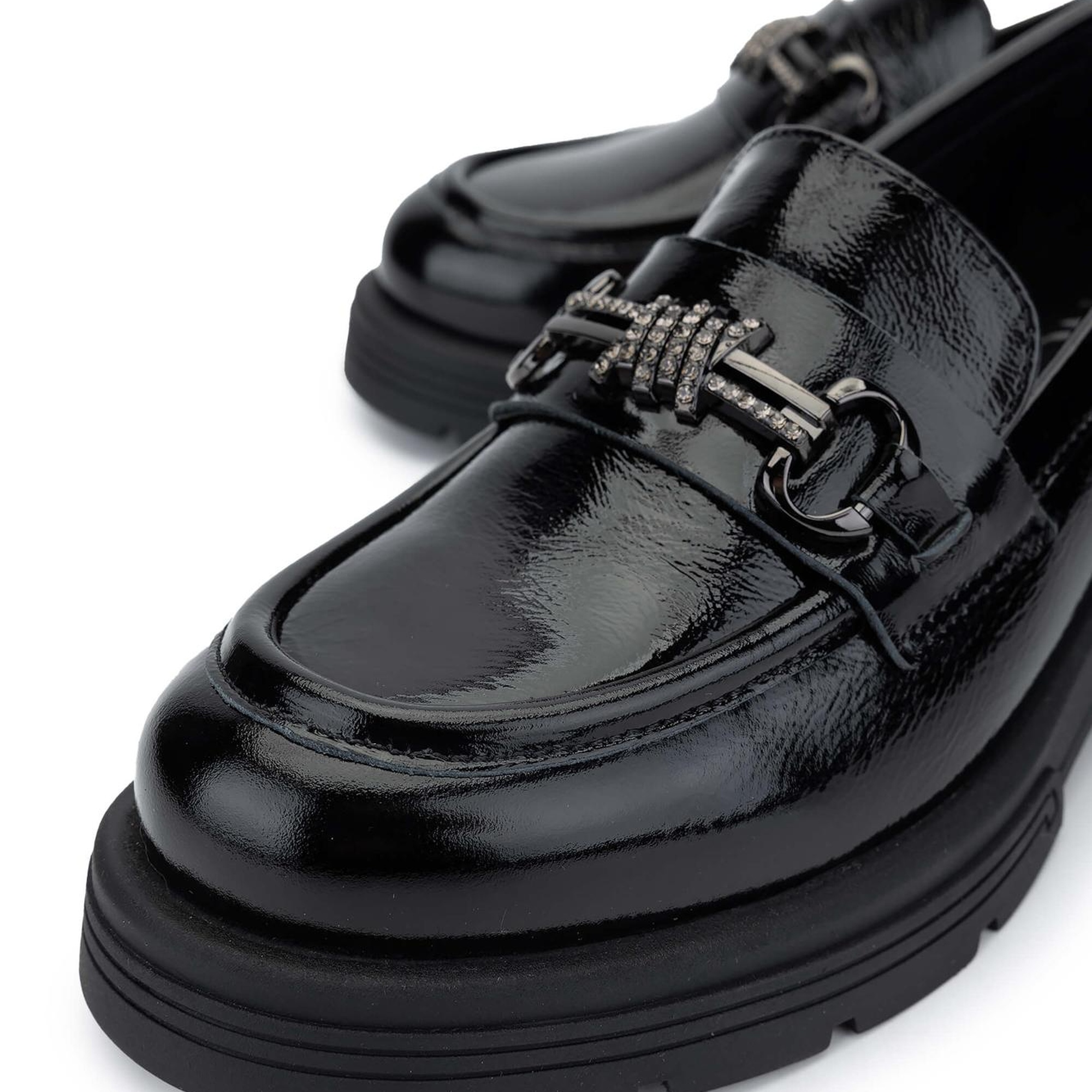 Tamer Tanca Kadın Hakiki Deri Siyah Rugan Loafer Ayakkabı