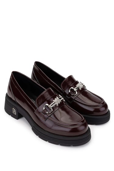  Tamer Tanca Kadın Hakiki Deri Bordo Rugan Loafer Ayakkabı