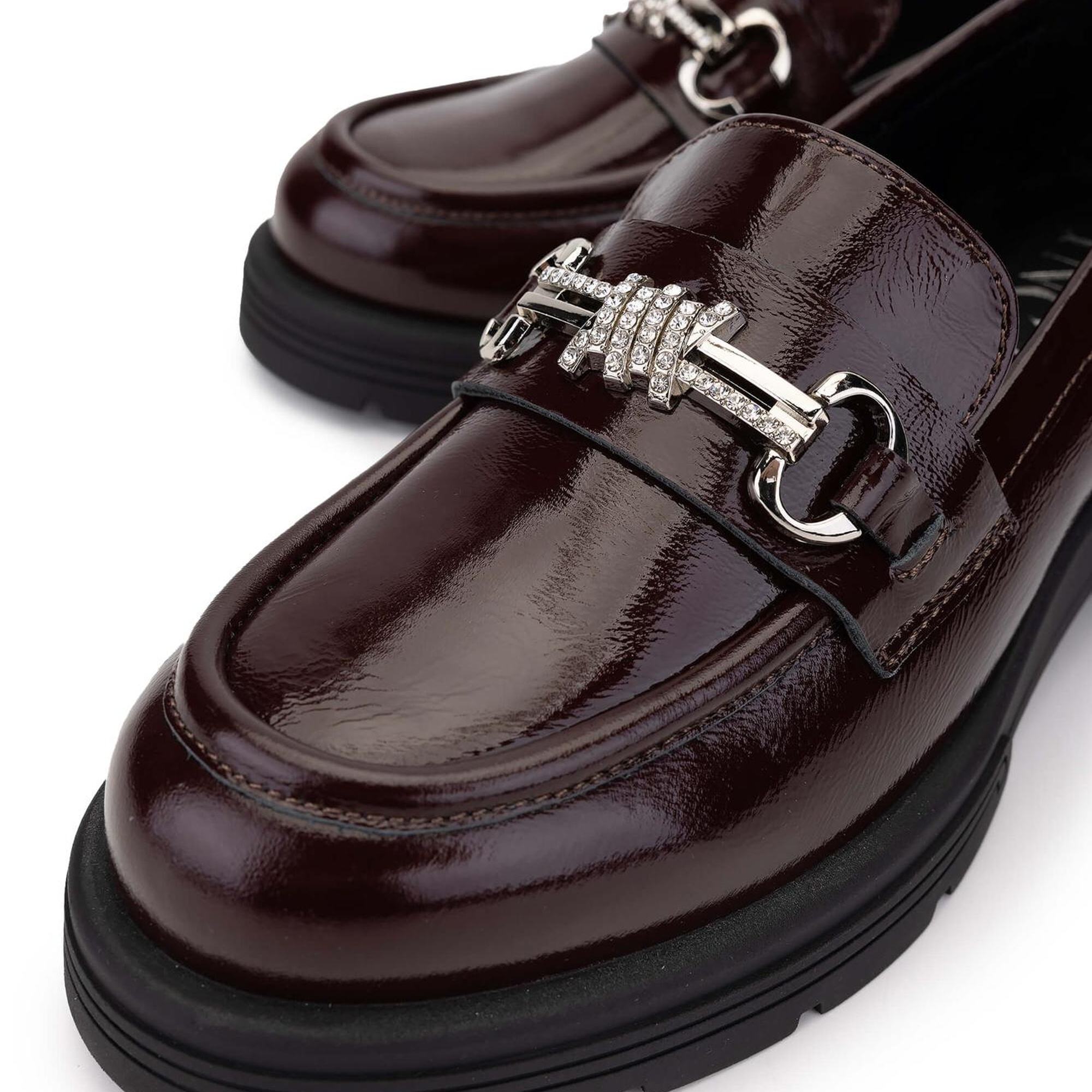 Tamer Tanca Kadın Hakiki Deri Bordo Rugan Loafer Ayakkabı