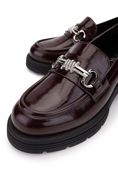  Tamer Tanca Kadın Hakiki Deri Bordo Rugan Loafer Ayakkabı