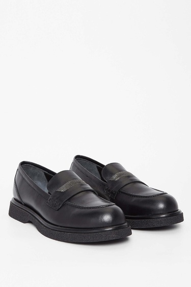  Tamer Tanca Kadın Hakiki Deri Siyah Deri Loafer Ayakkabı