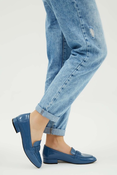  Tamer Tanca Kadın Hakiki Deri Mavi Makosen Ayakkabı