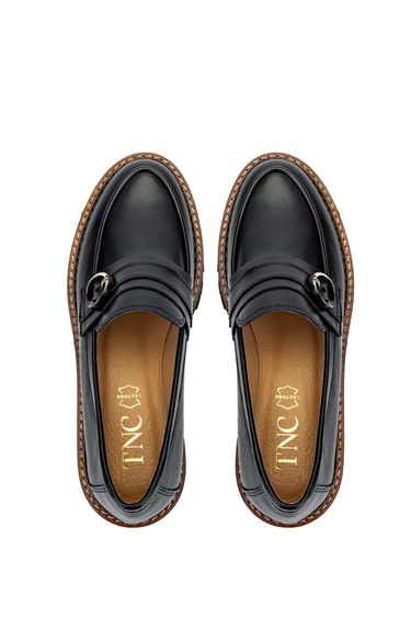  Tamer Tanca Kadın Hakiki Deri Siyah Deri Loafer Ayakkabı